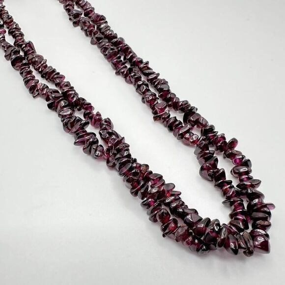 Garnet Necklace Beaded 36 Inch String January Birthstone Vintage Gemstone - Picture 3 of 4